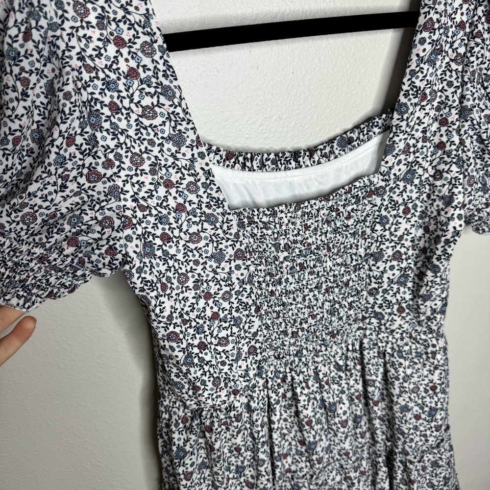 Altar’d State Jenny Floral Print Tiered Mini Dress Blue/White/Red Size Medium - Picture 8 of 9